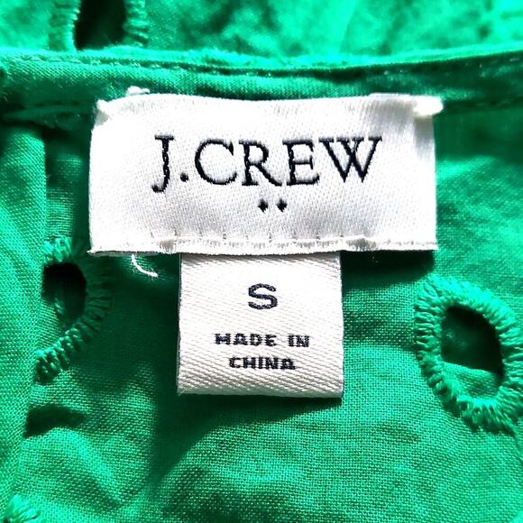 ☆☆SOLD☆☆ J. Crew Kelly Green Eyelet Tiered Popover Long Sleeve Baby Doll Top - Picture 5 of 6